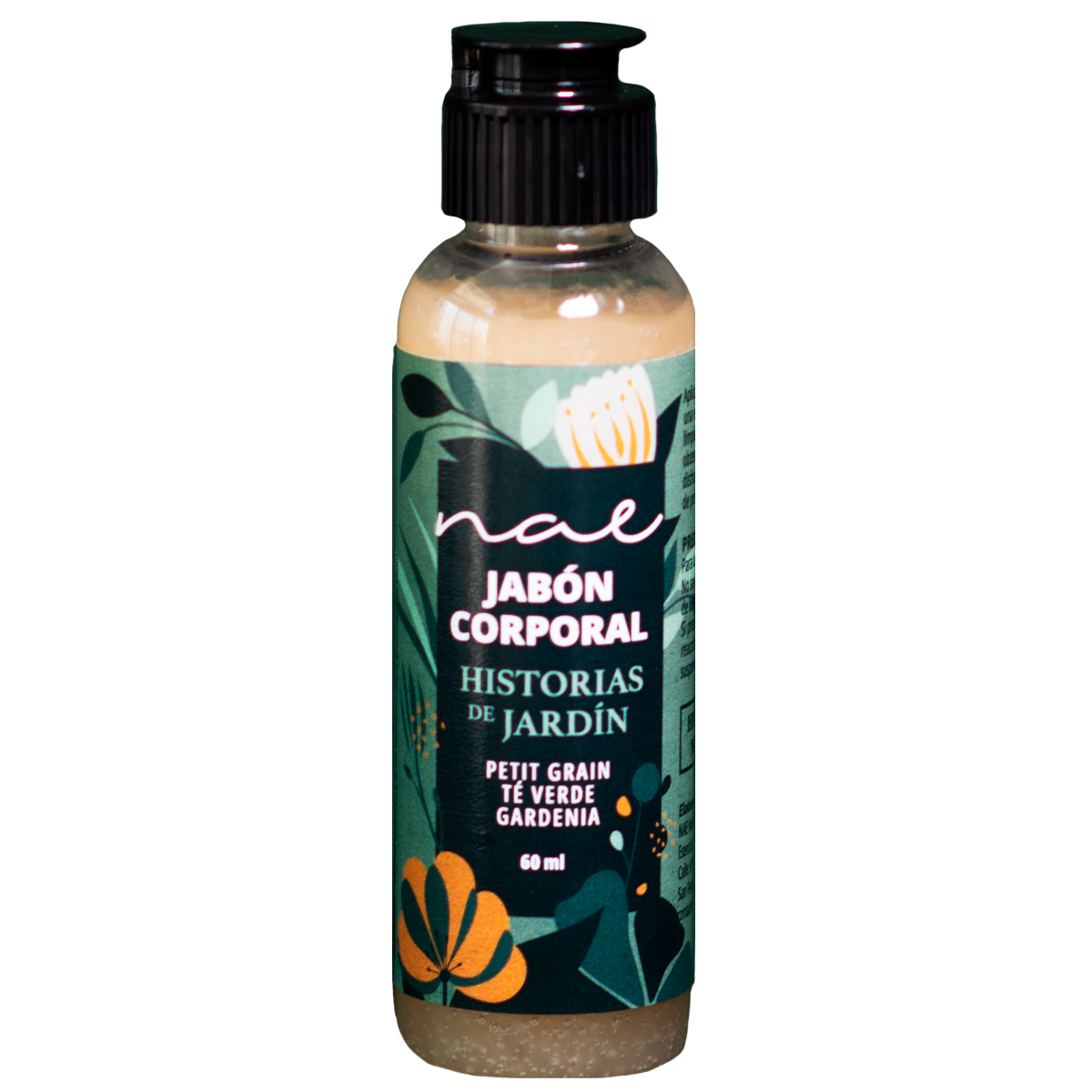 Jabón líquido corporal con aceites esenciales Historias de jardín Petit grain, té verde, gardenia